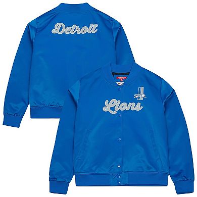 Women's Mitchell & Ness Blue Detroit Lions Full-Snap Satin Jacket