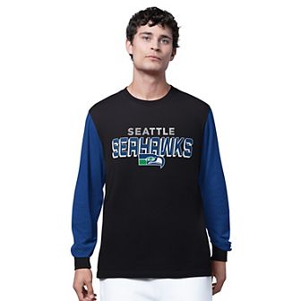 Men's Starter Black/College Navy Seattle Seahawks Thursday Night Gridiron Long Sleeve T-Shirt