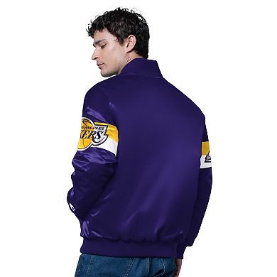 Men's Starter Purple Los Angeles Lakers Triple Option Varsity Full-Snap Satin Jacket