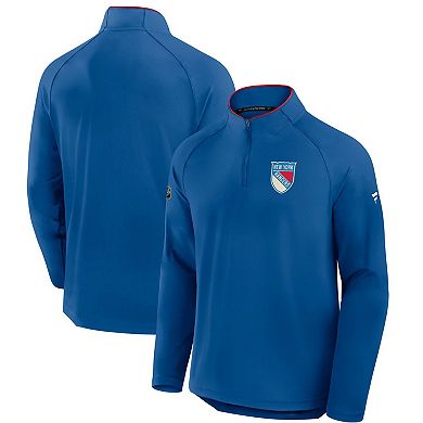 Men's Fanatics Blue New York Rangers Authentic Pro Rink Training Centennial Raglan Quarter-Zip Pullover