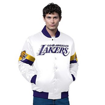 Men's Starter White Los Angeles Lakers Triple Option Varsity Full-Snap Satin Jacket