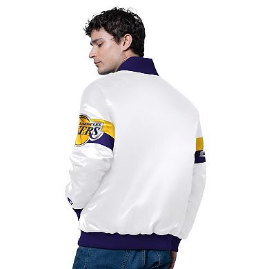Men's Starter White Los Angeles Lakers Triple Option Varsity Full-Snap Satin Jacket