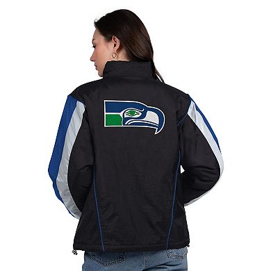 Women's Starter Black/College Navy Seattle Seahawks Thursday Night Gridiron Half-Zip Jacket