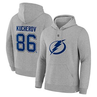 Men's Fanatics Nikita Kucherov��Steel Tampa Bay Lightning Authentic Stack Name & Number Hoodie