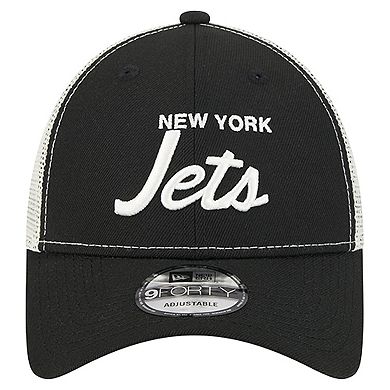 Men's New Era Black New York Jets Apple Trucker 9FORTY Adjustable Hat