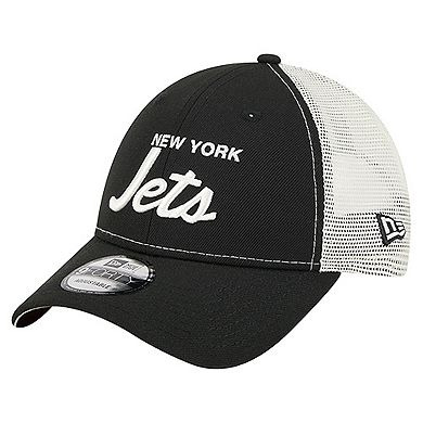 Men's New Era Black New York Jets Apple Trucker 9FORTY Adjustable Hat