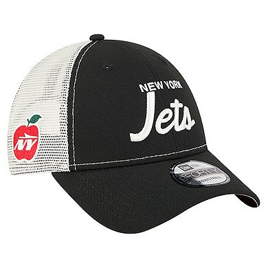 Men's New Era Black New York Jets Apple Trucker 9FORTY Adjustable Hat