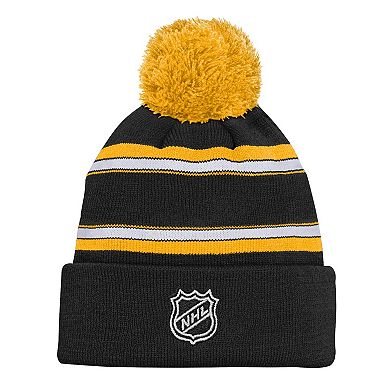 Youth Outerstuff Black Boston Bruins Jacquard Cuffed Knit Hat with Pom