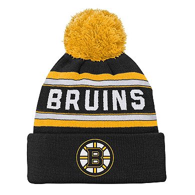 Youth Outerstuff Black Boston Bruins Jacquard Cuffed Knit Hat with Pom