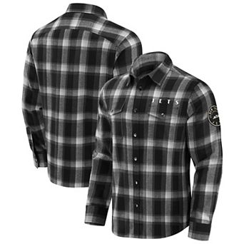 Men's Darius Rucker Collection by Fanatics Black New York Jets Flannel Plaid Full-Snap Shirt