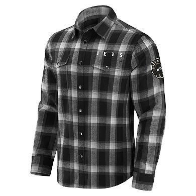 Men's Darius Rucker Collection by Fanatics Black New York Jets Flannel Plaid Full-Snap Shirt
