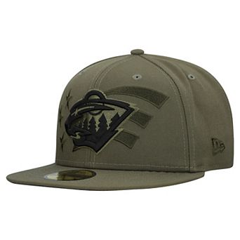 Men's New Era Olive Minnesota Wild Military Appreciation Flag 59FIFTY Fitted Hat