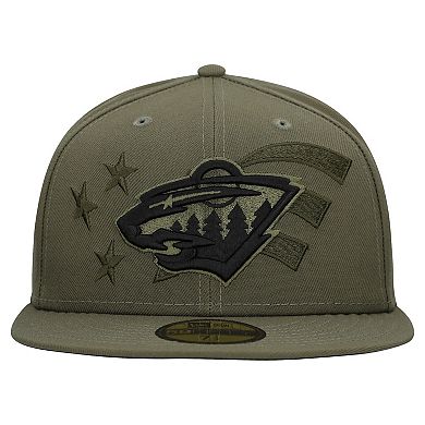 Men's New Era Olive Minnesota Wild Military Appreciation Flag 59FIFTY Fitted Hat