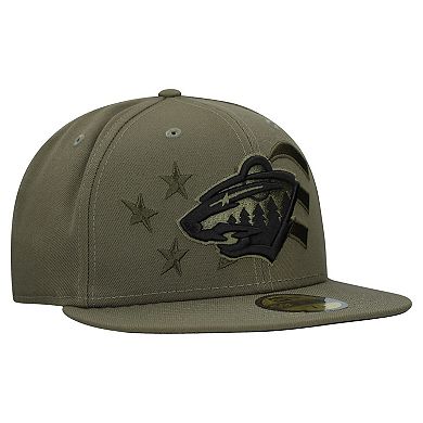 Men's New Era Olive Minnesota Wild Military Appreciation Flag 59FIFTY Fitted Hat