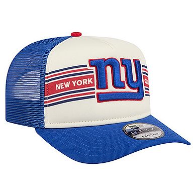 Youth New Era Cream/Royal New York Giants Banner 9FIFTY A-Frame Adjustable Trucker Hat