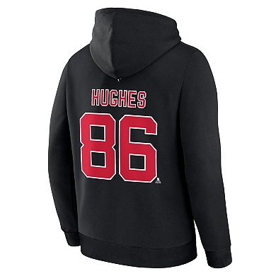 Men's Fanatics Jack Hughes Black New Jersey Devils Authentic Stack Name & Number Hoodie