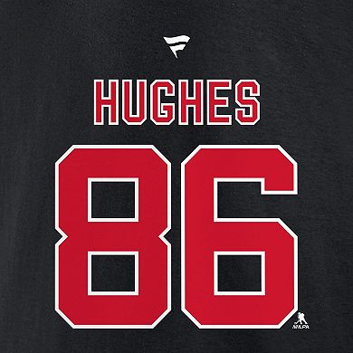 Men's Fanatics Jack Hughes Black New Jersey Devils Authentic Stack Name & Number Hoodie