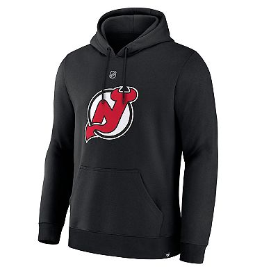 Men's Fanatics Jack Hughes Black New Jersey Devils Authentic Stack Name & Number Hoodie