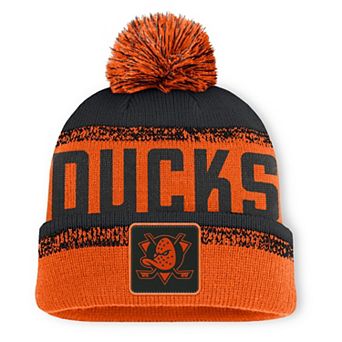 Men's Fanatics Orange/Black Anaheim Ducks Fundamentals Thrive Cuffed Knit Hat with Pom
