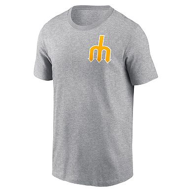Men's Nike Heather Gray Seattle Mariners Cooperstown Collection Large Logo 2-Hit T-Shirt