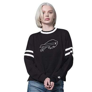 Women's Starter Black Buffalo Bills Rally Drop Shoulder Cropped Sweatshirt