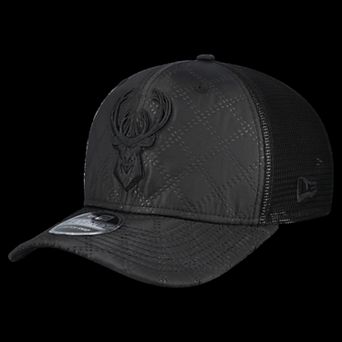 Men's New Era Black Milwaukee Bucks Quilted 9SEVENTY Trucker Adjustable Hat