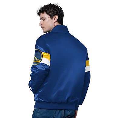 Men's Starter Royal Golden State Warriors Triple Option Varsity Full-Snap Satin Jacket