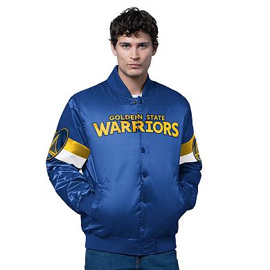 Men's Starter Royal Golden State Warriors Triple Option Varsity Full-Snap Satin Jacket