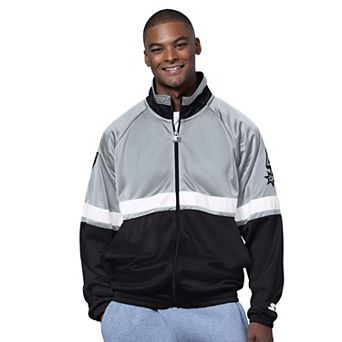 Men's Starter Black/White San Antonio Spurs The Veteran Tricot Track Raglan Full-Zip Jacket