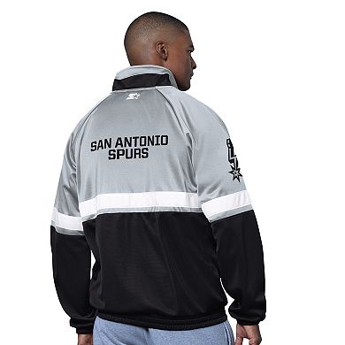 Men's Starter Black/White San Antonio Spurs The Veteran Tricot Track Raglan Full-Zip Jacket
