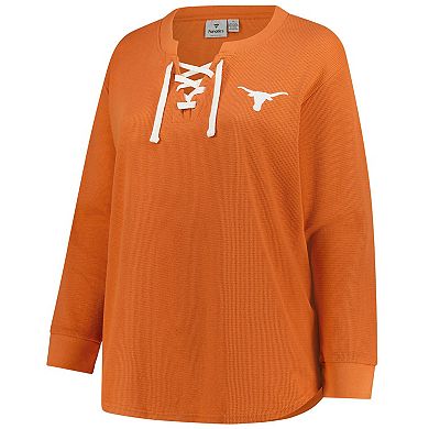 Women's Fanatics Burnt Orange Texas Longhorns Lace-Up Waffle Knit Plus Size Long Sleeve T-Shirt