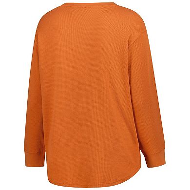 Women's Fanatics Burnt Orange Texas Longhorns Lace-Up Waffle Knit Plus Size Long Sleeve T-Shirt