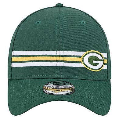 Men's New Era Green Green Bay Packers Stripes 39THIRTY Flex Hat