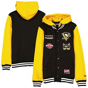 Men's New Era Black/Gold Pittsburgh Penguins Full-Snap Fleece Hoodie Jacket
