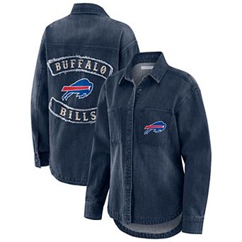 Women's WEAR by Erin Andrews Denim Buffalo Bills Washed Oversized Denim Full-Snap Shacket