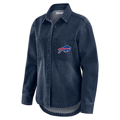 Women's WEAR by Erin Andrews Denim Buffalo Bills Washed Oversized Denim Full-Snap Shacket