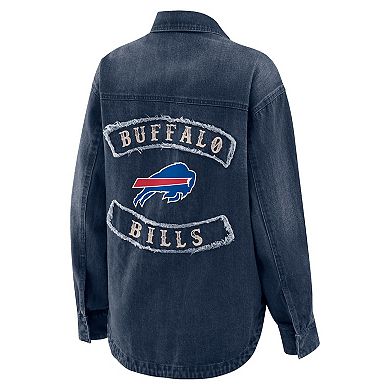 Women's WEAR by Erin Andrews Denim Buffalo Bills Washed Oversized Denim Full-Snap Shacket