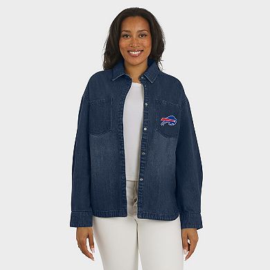 Women's WEAR by Erin Andrews Denim Buffalo Bills Washed Oversized Denim Full-Snap Shacket