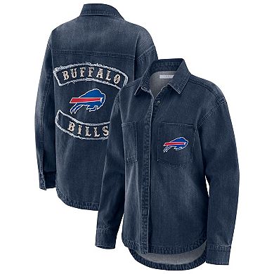 Women's WEAR by Erin Andrews Denim Buffalo Bills Washed Oversized Denim Full-Snap Shacket