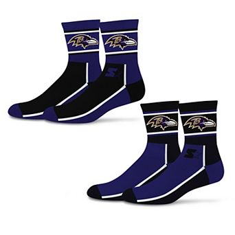 Unisex Starter Black/Purple Baltimore Ravens Double Color Block 2-Pack Mid-Crew Socks