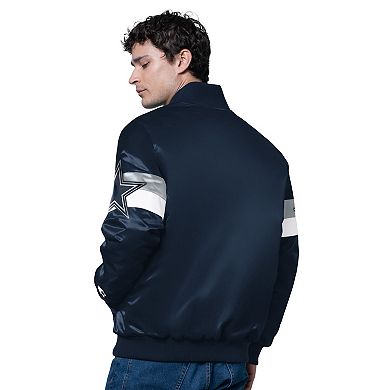 Men's Starter Navy Dallas Cowboys Triple Option Satin Varsity Vintage Logo Full-Snap Jacket