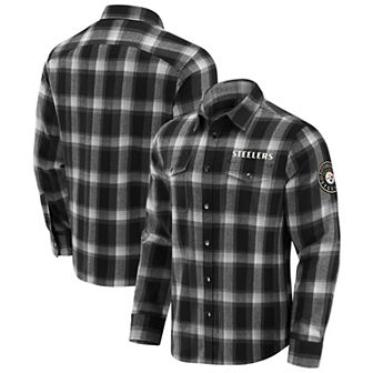 Men's Darius Rucker Collection by Fanatics Black Pittsburgh Steelers Flannel Plaid Full-Snap Shirt