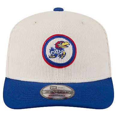 Men's New Era Cream/Royal Kansas Jayhawks Loyal Corduroy 9SEVENTY Adjustable Hat