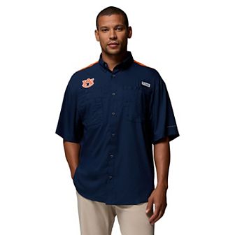 Men's Columbia Navy Auburn Tigers Tamiami Colorblock Omni-Shade Button-Down Shirt