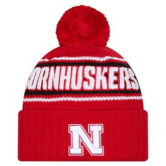 Men's New Era Scarlet Nebraska Huskers Bold Cuffed Knit Hat with Pom