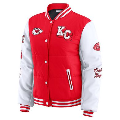 Women's WEAR by Erin Andrews Red Kansas City Chiefs Varsity Full-Snap Puffer Jacket