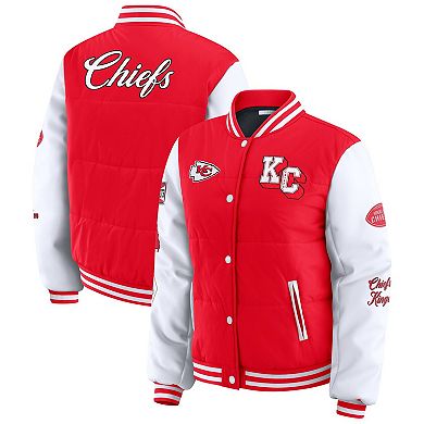 Women's WEAR by Erin Andrews Red Kansas City Chiefs Varsity Full-Snap Puffer Jacket