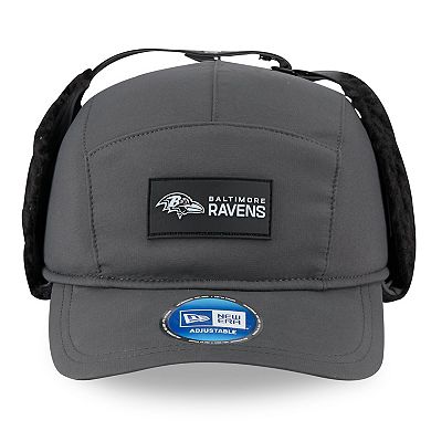 Men's New Era Charcoal Baltimore Ravens 2025 Sideline Cold Weather Runner Dog Ear Adjustable Hat