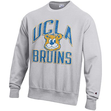Men's Champion Gray UCLA Bruins Distressed Arch Over Logo Reverse Weave Crew Neck Sweatshirt