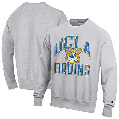 Men's Champion Gray UCLA Bruins Distressed Arch Over Logo Reverse Weave Crew Neck Sweatshirt